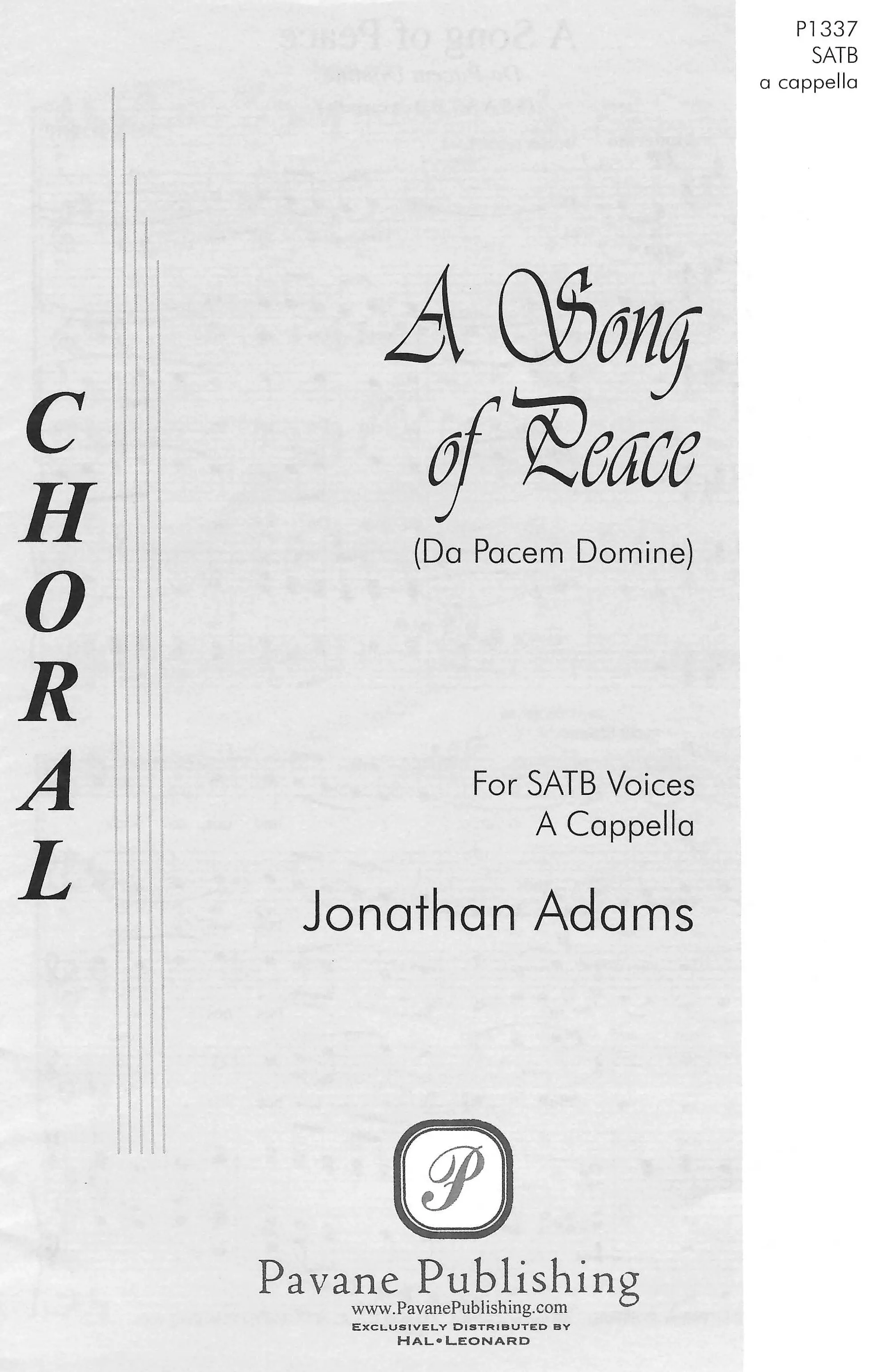 A Song Of Peace (Da Pacem Domine) - SATB | Pavane Publishing