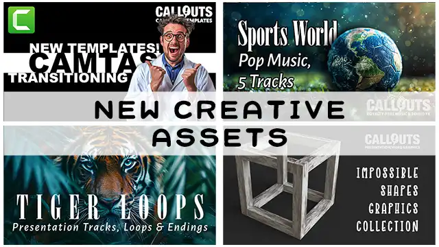New – Camtasia Transitioning Texts, Sports Music, Tiger Loops, and Impossible Shapes