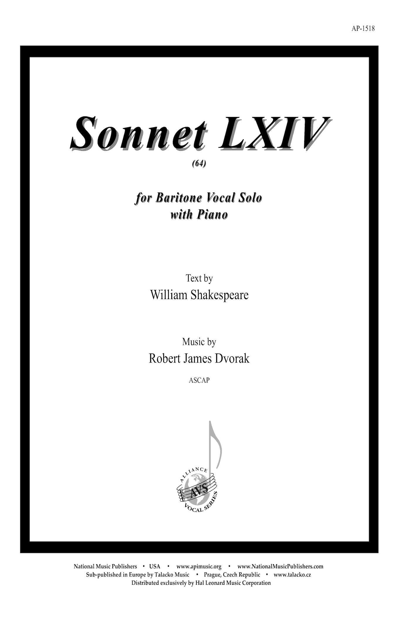 Sonnet Lxiv - Baritone Solo-Pno - All Products | National Music Publishers