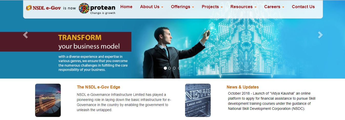 NSDL E-Governance official website