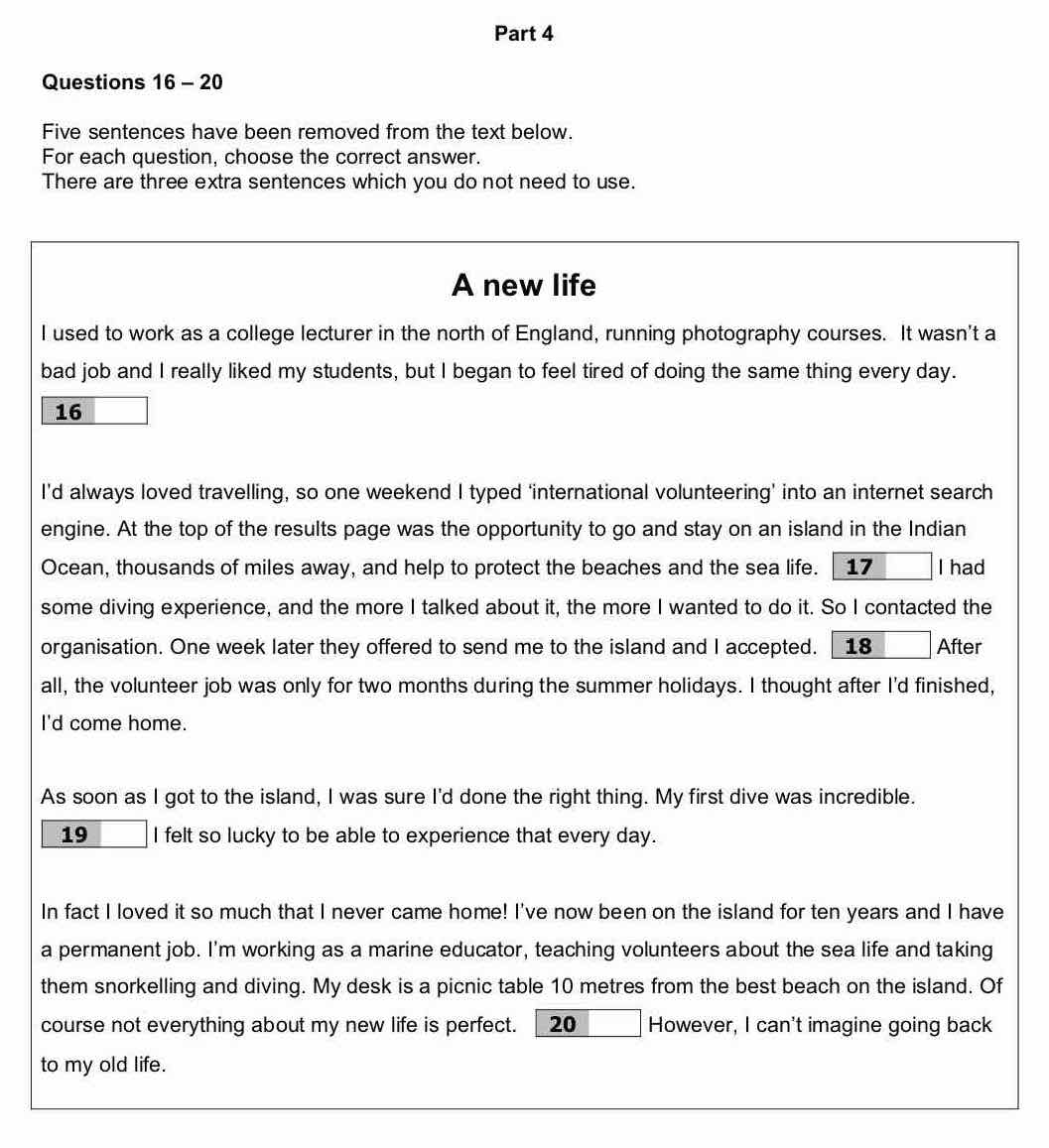 Reading B1 Preliminary (PET) Part 4