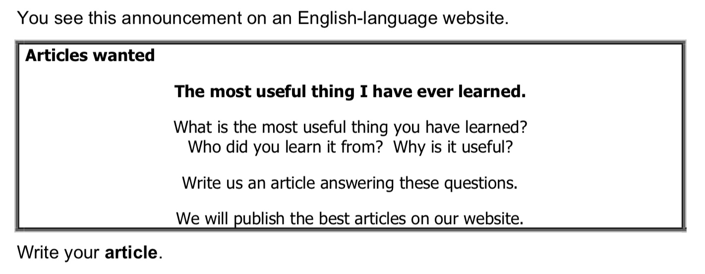 ejemplo de instrucciones de article de B2 first (fce) writing