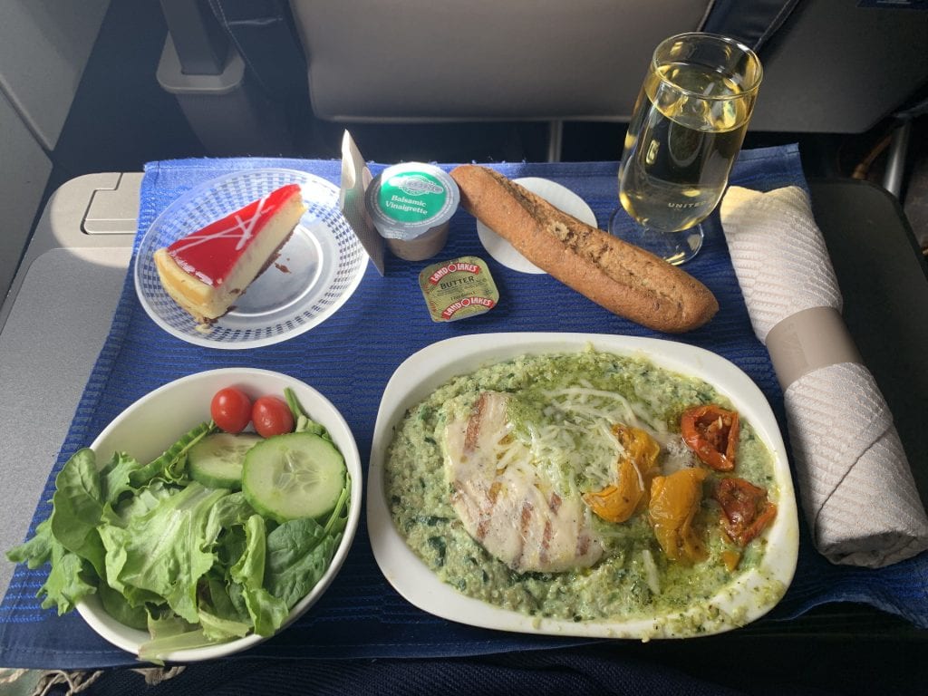 Palm Springs diary, first-class meal on United