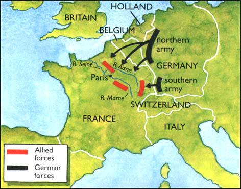 Division of Armies according to the German Schliffen Plan during the Frist world war.