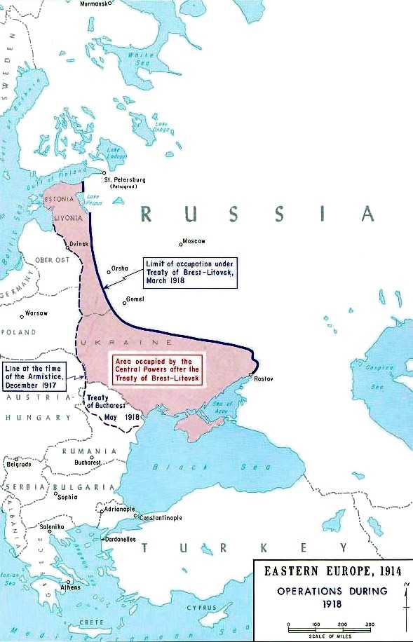 The areas surrendered by Russia after the first world war.
