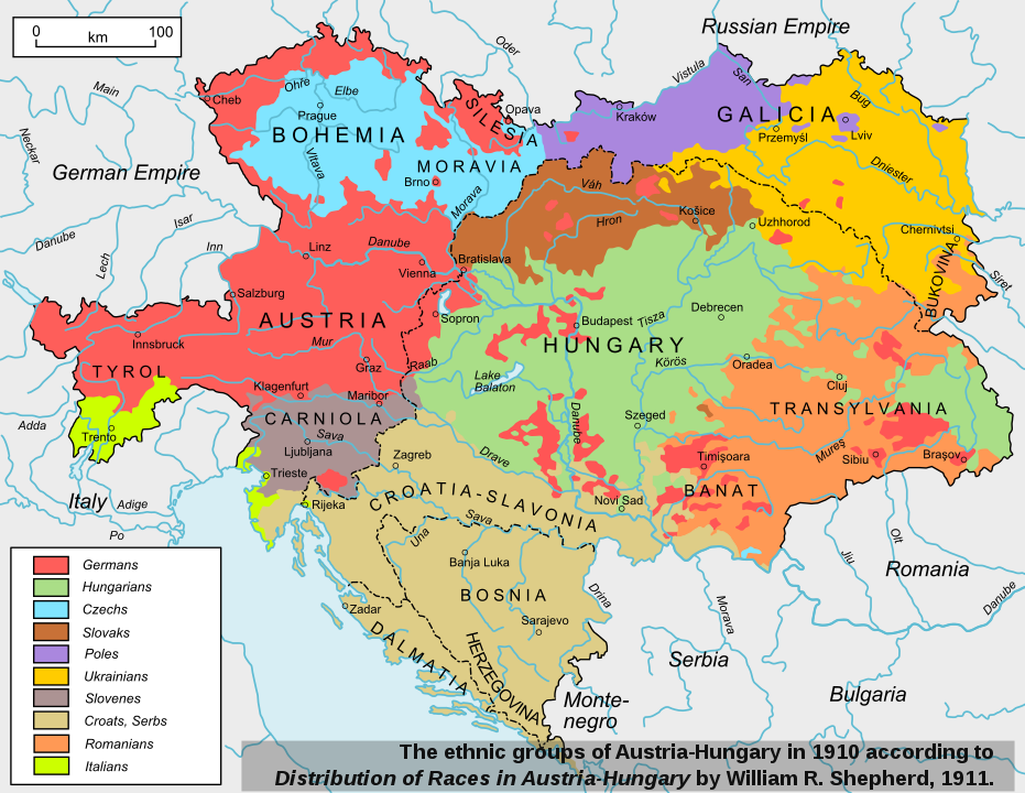 What started the first world war? - A map of Austria-Hungary in 1913