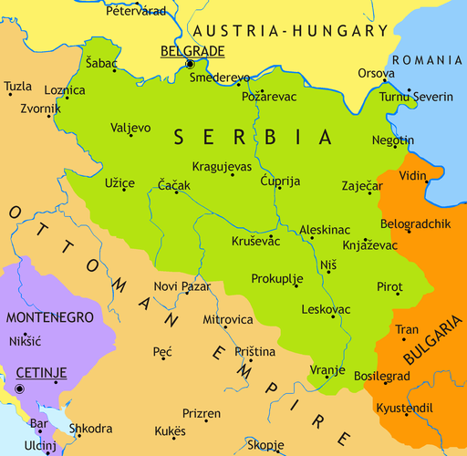 What started the first world war? - A map of Serbia and its neighbors.