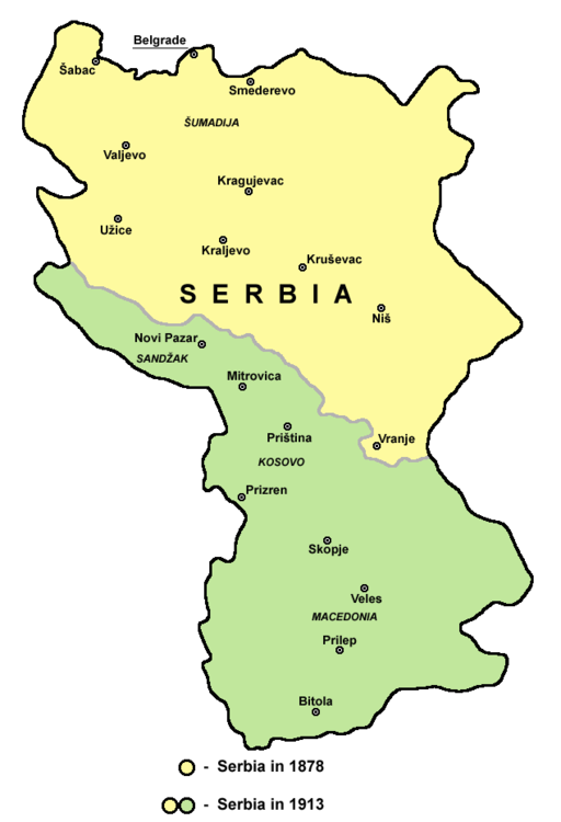 What started the first world war? - A map of Serbia before and after the Balkan Wars