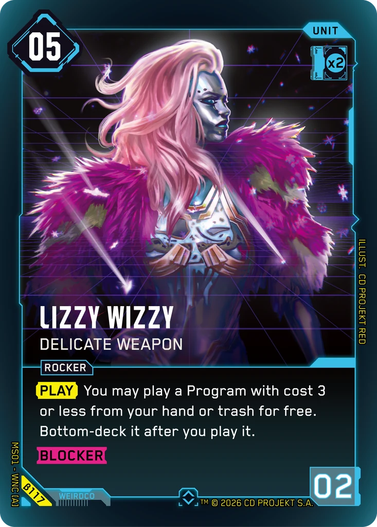 Lizzy Wizzy - Delicate Weapon Welcome to Night City - Beta Cyberpunk TCG card