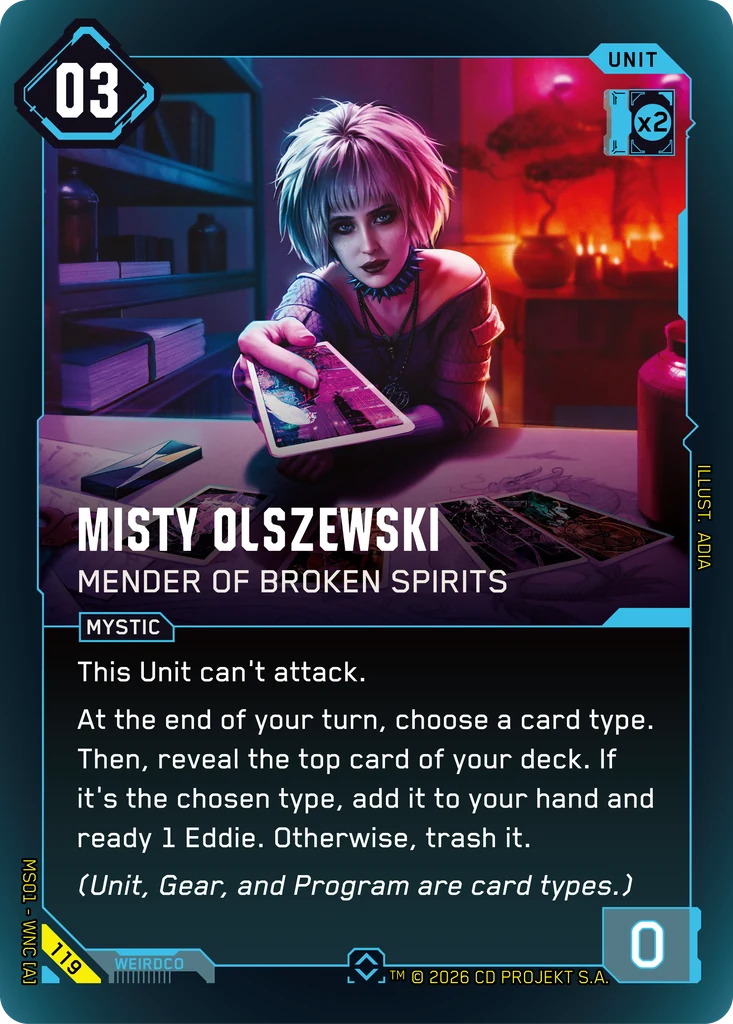 Misty Olszewski - Mender of Broken Spirits Welcome to Night City - Retail Cyberpunk TCG card