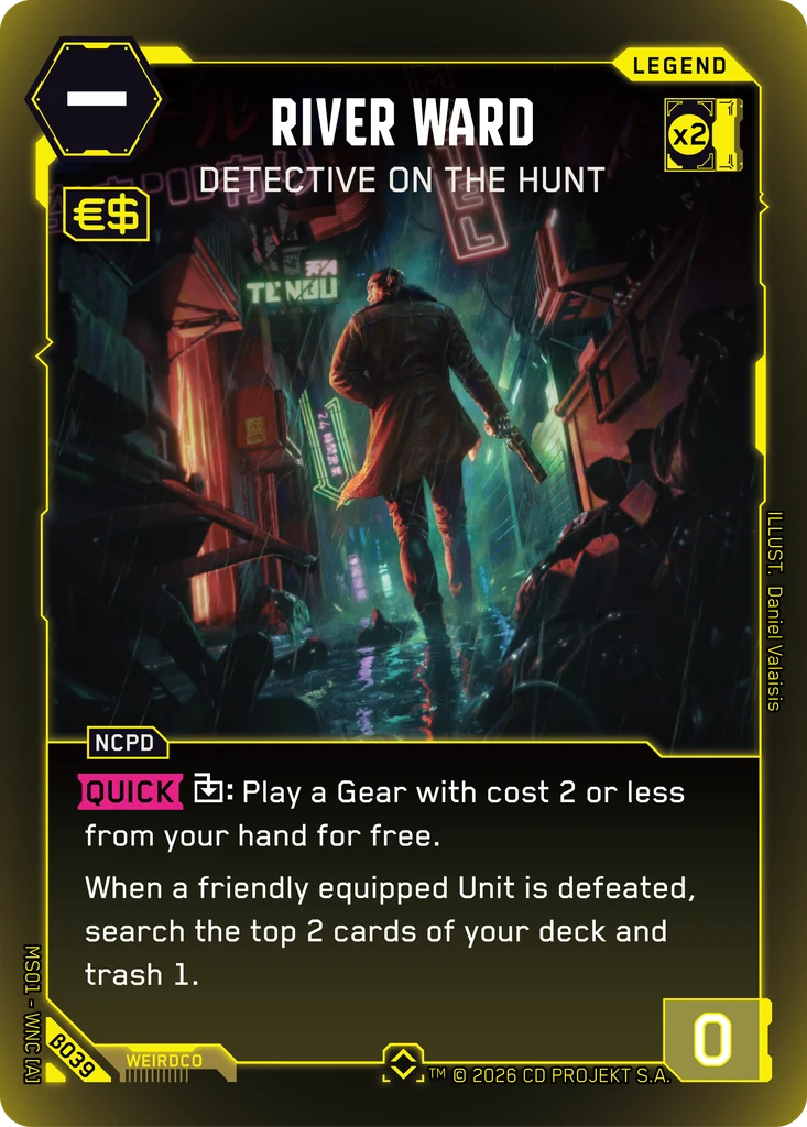 River Ward - Detective on the Hunt Welcome to Night City - Beta Cyberpunk TCG card