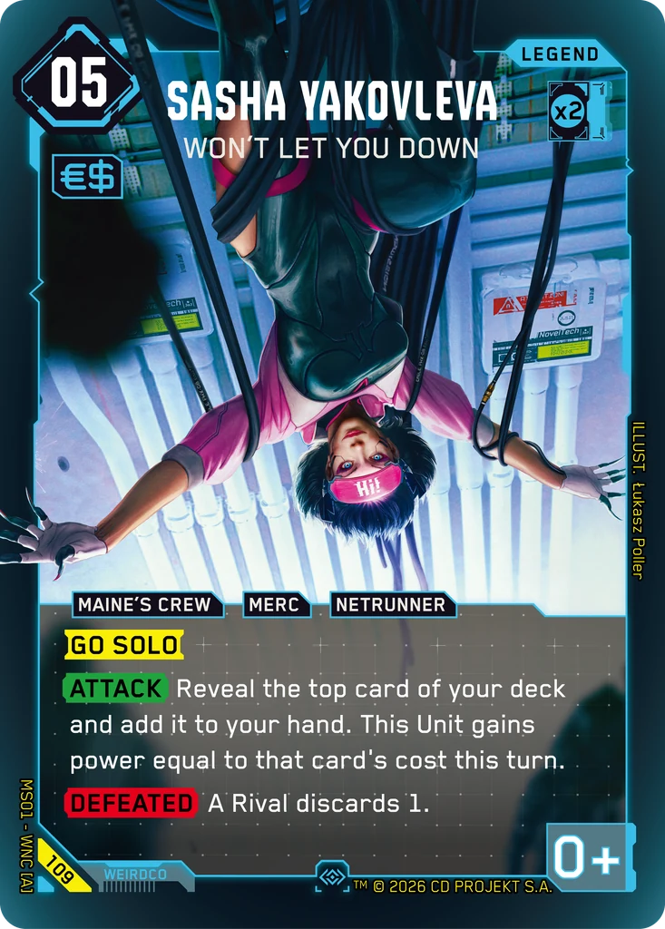 Sasha Yakovleva - Won't Let You Down Welcome to Night City - Retail Cyberpunk TCG card