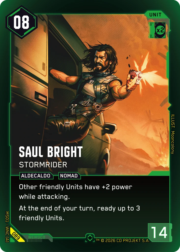 Saul Bright - Stormrider Welcome to Night City - Retail Cyberpunk TCG card