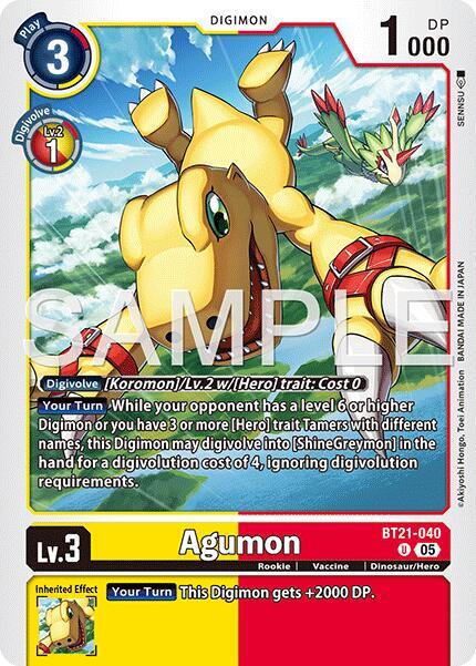 Agumon Reprint BT21-040 U Advanced Booster Digimon Generation Digimon card