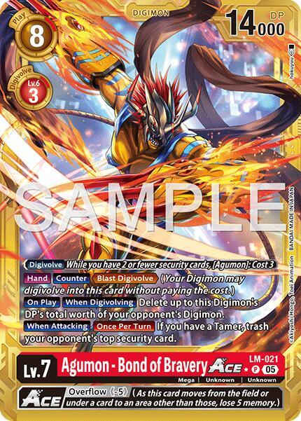 Agumon of Bravery ACE Gold Border LM-021 P Advanced Booster Digimon Generation Digimon card