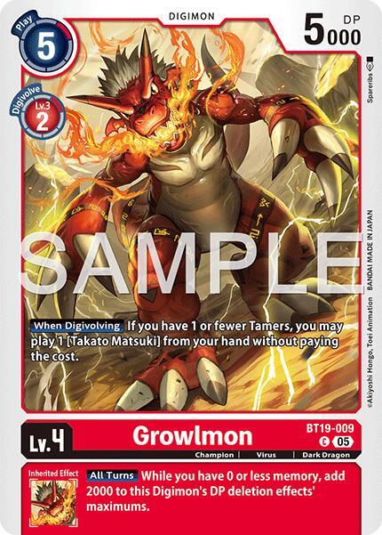 Growlmon Reprint BT19-009 C Advanced Booster Digimon Generation Digimon card