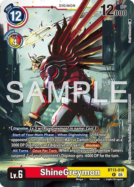ShineGreymon Reprint BT13-018 R Advanced Booster Digimon Generation Digimon card