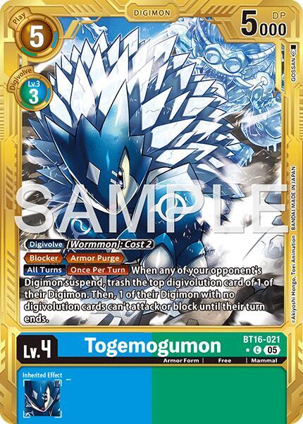 Togemogumon Gold Border BT16-021 C Advanced Booster Digimon Generation Digimon card
