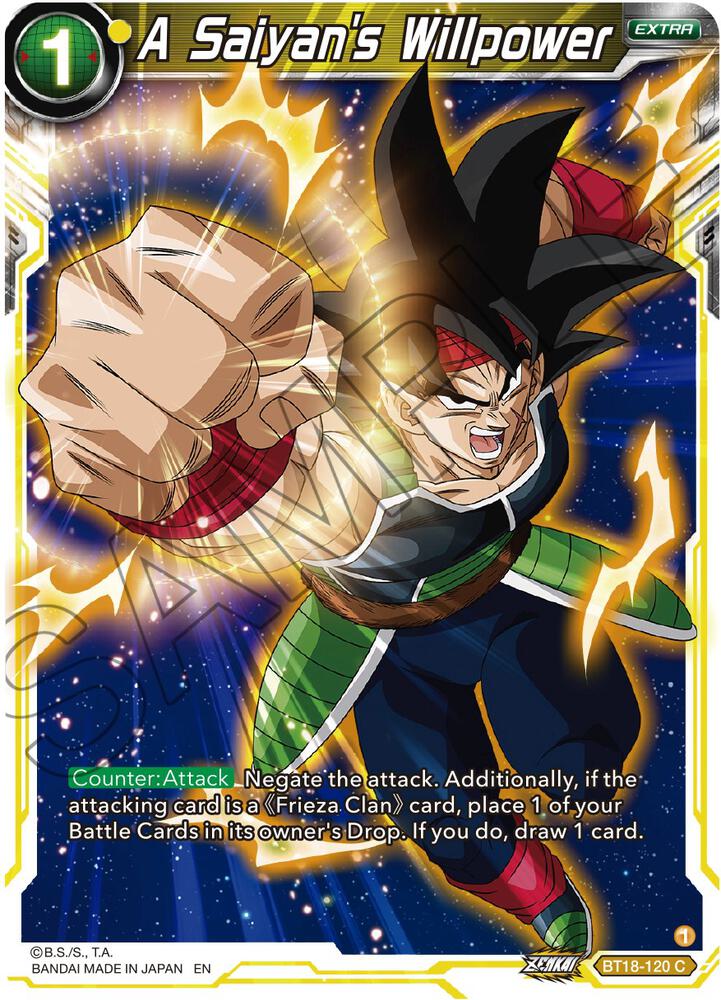 A Saiyans Willpower Foil BT18-120 Dawn of the Z-Legends Dragonball Super card