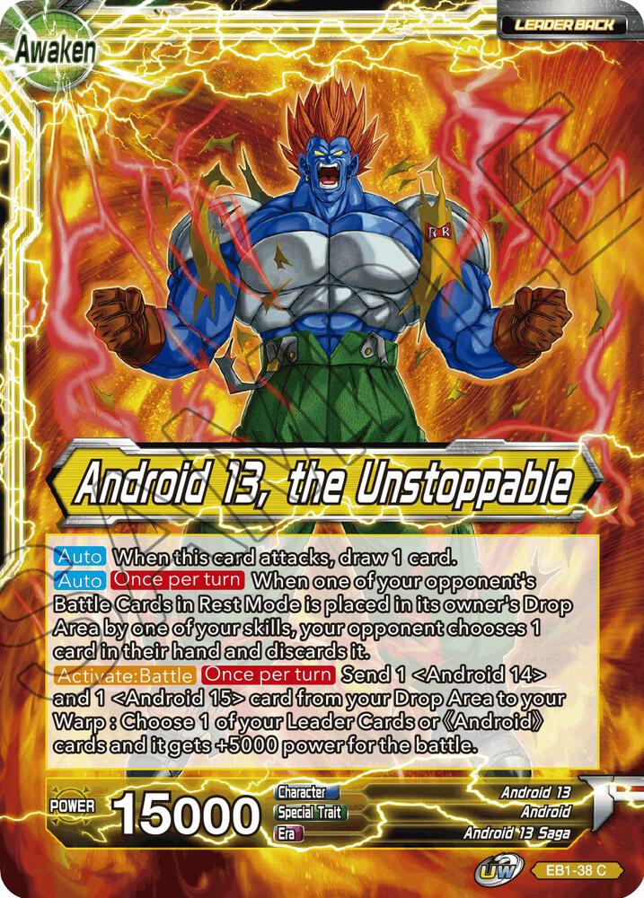 Android 13 Android 14 and Android 15 Android 13 the Unstoppable Foil EB1-38 Battle Evolution Booster Dragonball Super card