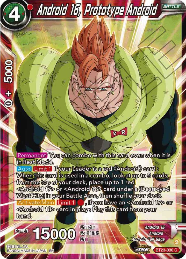 Android 16 Prototype Android BT23-030 Perfect Combination Dragonball Super card
