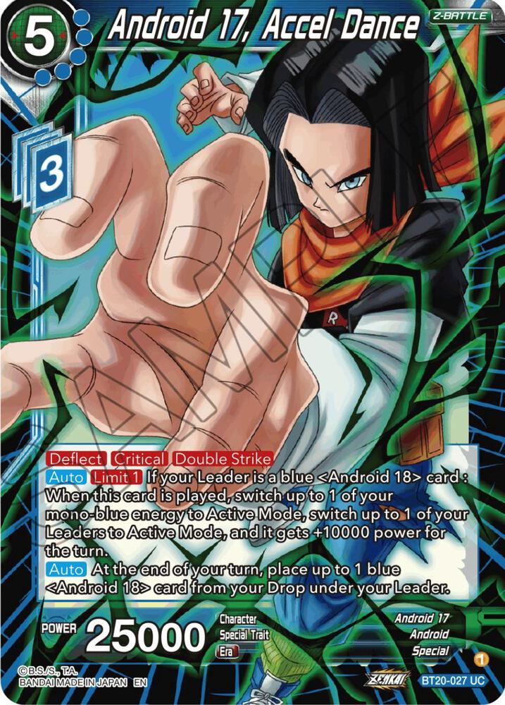 Android 17 Accel Dance Foil BT20-027 Power Absorbed Dragonball Super card