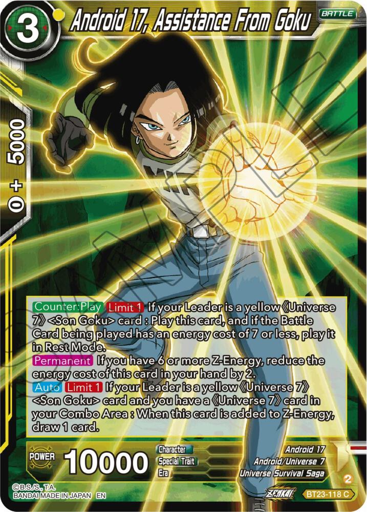 Android 17 Assistance From Goku BT23-118 Perfect Combination Dragonball Super card