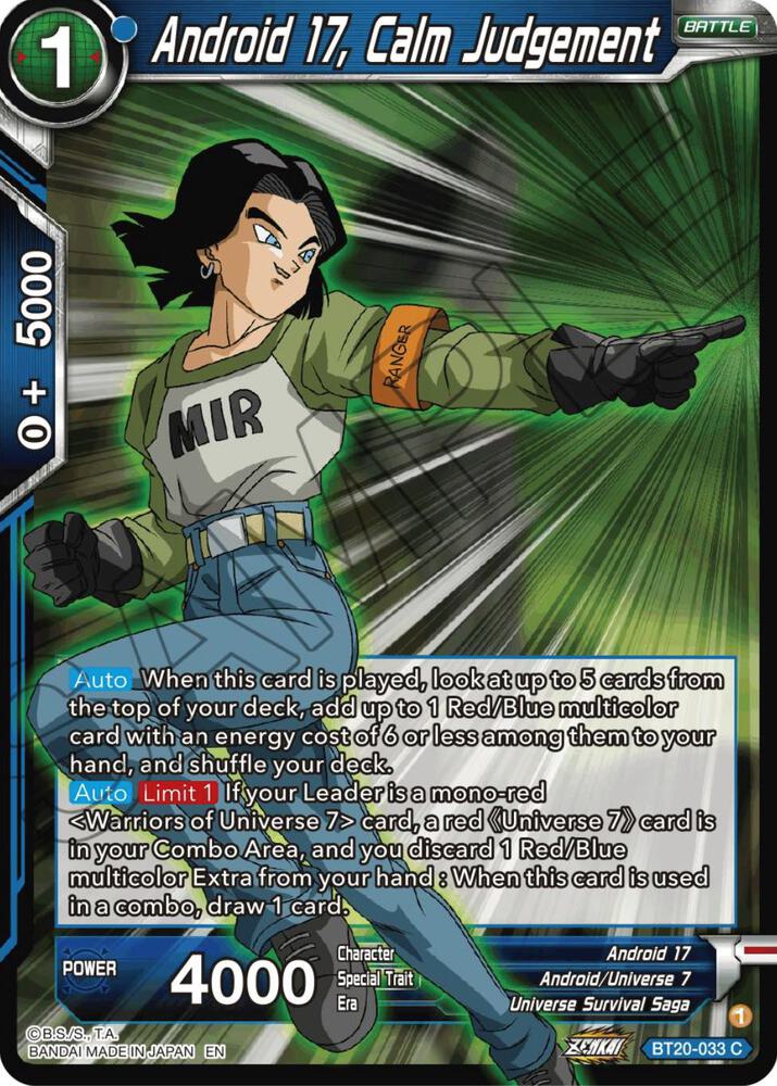 Android 17 Calm Judgement Foil BT20-033 Power Absorbed Dragonball Super card