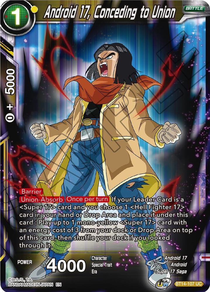 Android 17 Conceding to Union Foil BT14-107 Cross Spirits Dragonball Super card