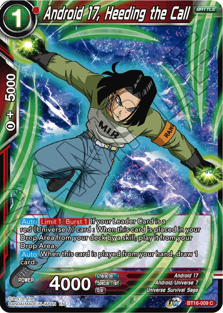 Android 17 Heeding the Call Foil BT16-009 Realm of the Gods Dragonball Super card