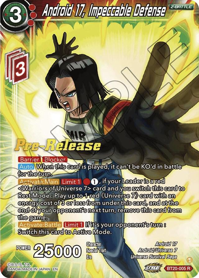 Android 17 Impeccable Defense BT20-005 Power Absorbed Pre-Release Cards Dragonball Super card