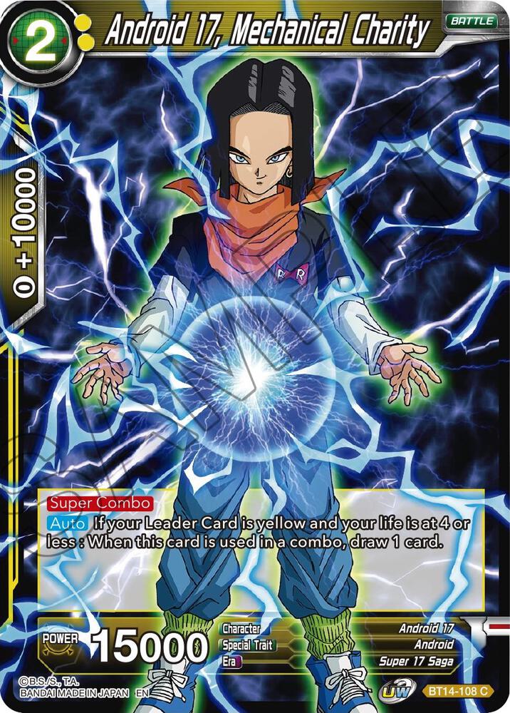 Android 17 Mechanical Charity BT14-108 Cross Spirits Dragonball Super card