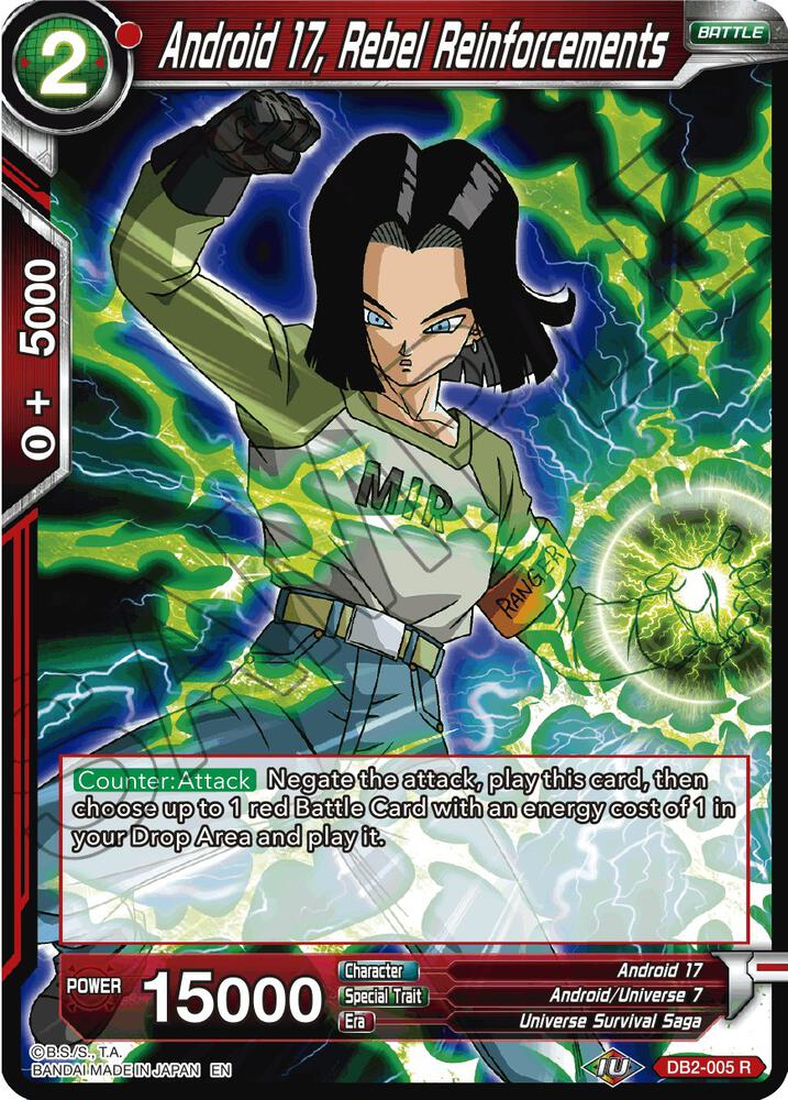 Android 17 Rebel Reinforcements Reprint Foil DB2-005 Battle Evolution Booster Dragonball Super card