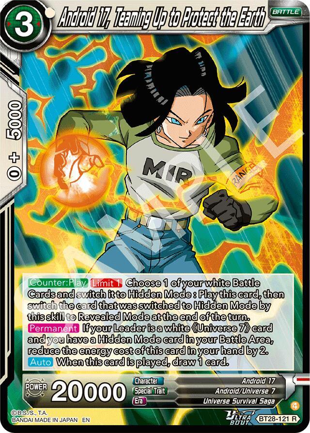 Android 17 Teaming Up to Protect the Earth Foil BT28-121 Prismatic Clash Dragonball Super card