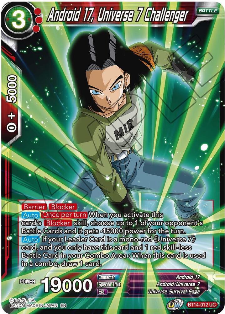 Android 17 Universe 7 Challenger BT14-012 Cross Spirits Dragonball Super card