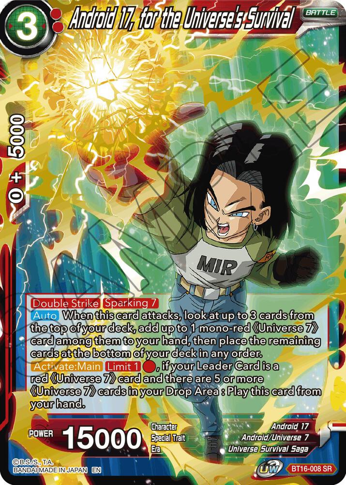 Android 17 for the Universes Survival BT16-008 Realm of the Gods Dragonball Super card