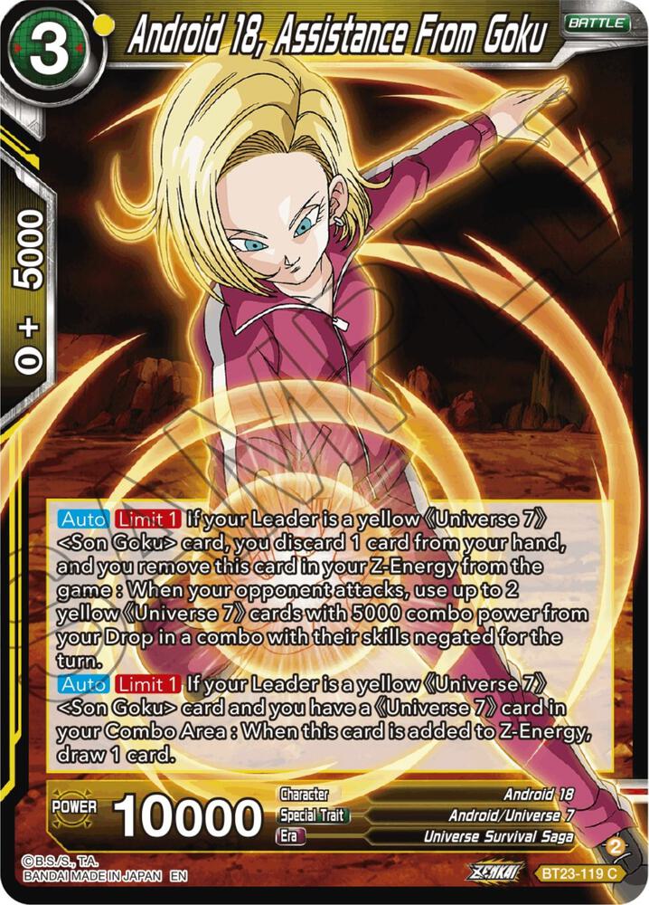 Android 18 Assistance From Goku Foil BT23-119 Perfect Combination Dragonball Super card