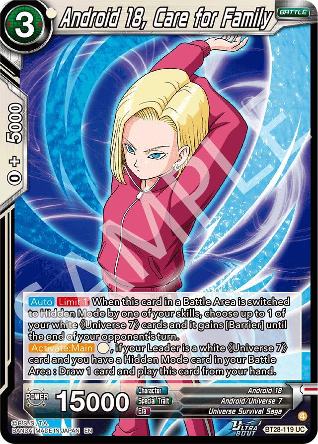 Android 18 Care for Family BT28-119 Prismatic Clash Dragonball Super card