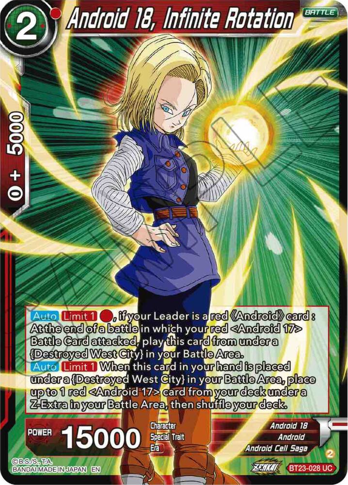 Android 18 Infinite Rotation Foil BT23-028 Perfect Combination Dragonball Super card