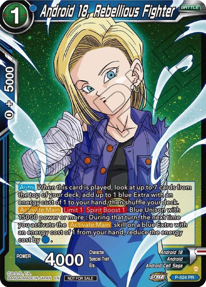 Android 18 Rebellious Fighter Zenkai Series Tournament Pack Vol5 P-524 Tournament Promotion Cards Dragonball Super card