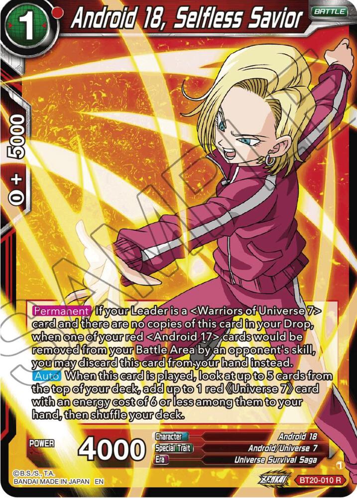 Android 18 Selfless Savior BT20-010 Power Absorbed Dragonball Super card