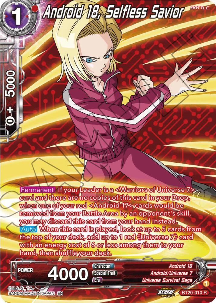 Android 18 Selfless Savior Silver Foil BT20-010 Power Absorbed Dragonball Super card
