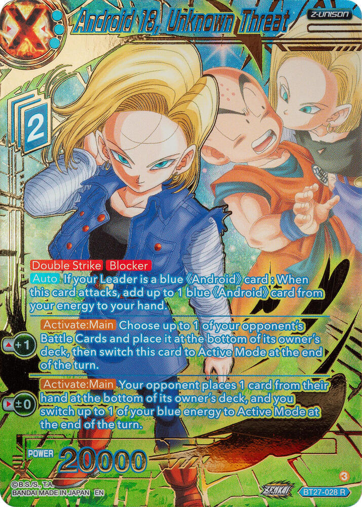 Android 18 Unknown Threat Gold Stamped BT27-028 History of Z Dragonball Super card