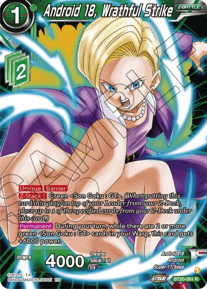 Android 18 Wrathful Strike Foil BT20-061 Power Absorbed Dragonball Super card