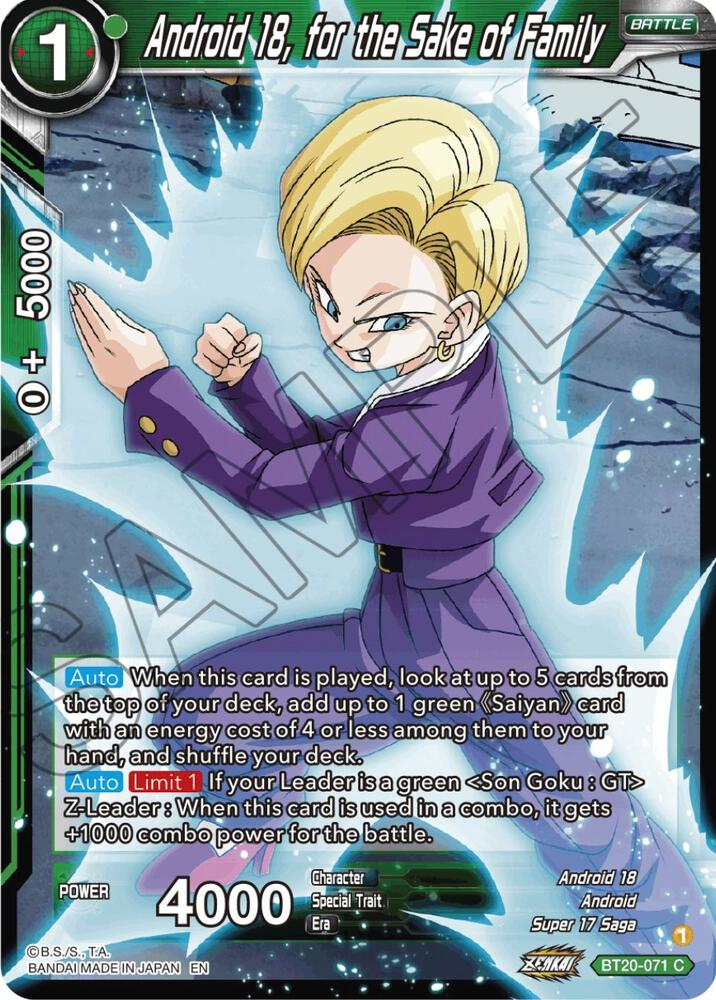 Android 18 for the Sake of Family Foil BT20-071 Power Absorbed Dragonball Super card