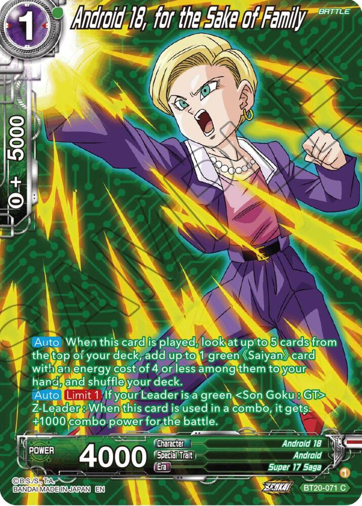 Android 18 for the Sake of Family Silver Foil BT20-071 Power Absorbed Dragonball Super card