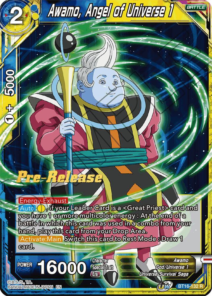 Awamo Angel of Universe 1 BT16-132 Realm of the Gods Pre-Release Cards Dragonball Super card