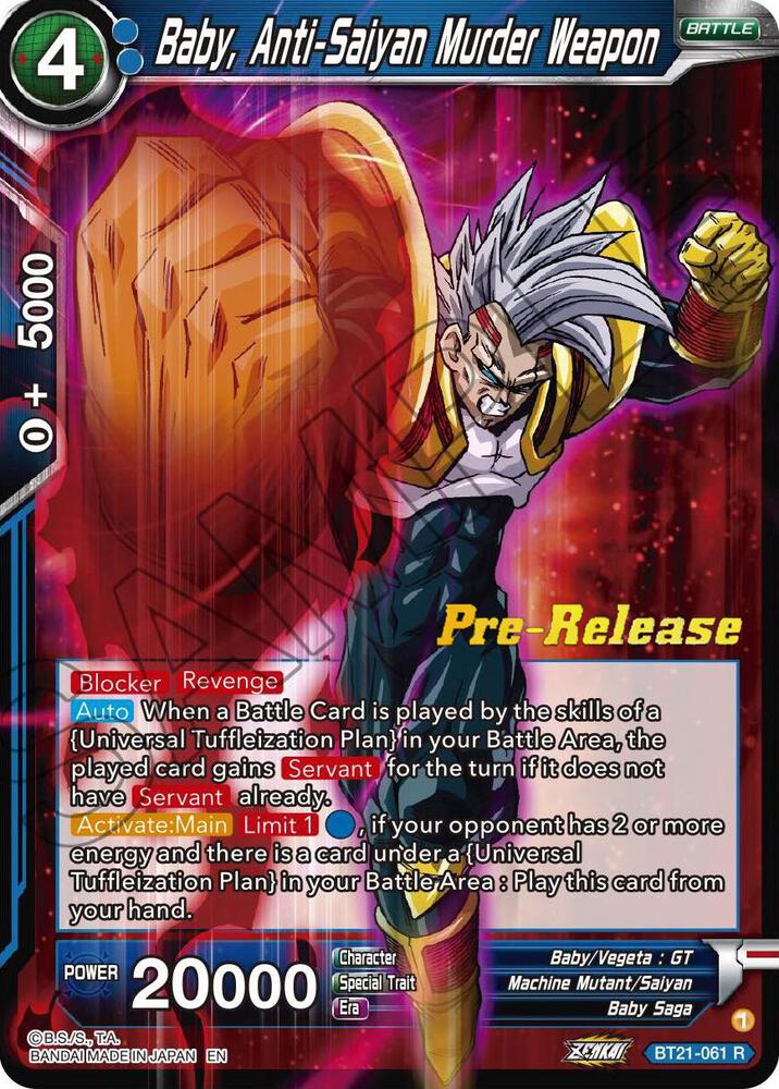 Baby Anti Saiyan Murder Weapon BT21-061 Wild Resurgence Pre-Release Cards Dragonball Super card