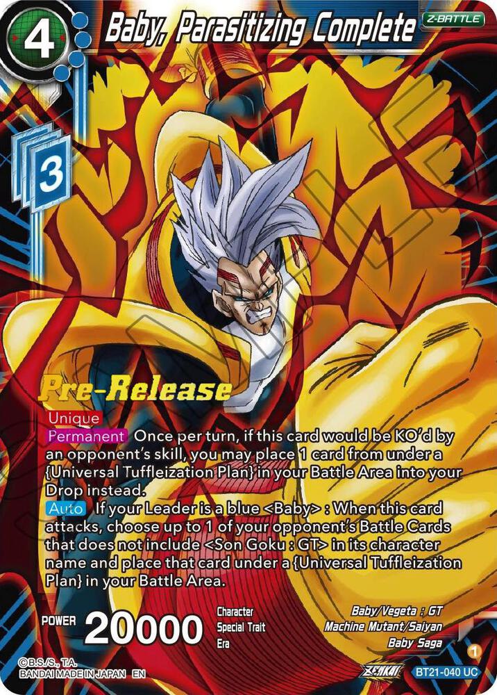 Baby Parasitizing Complete BT21-040 Wild Resurgence Pre-Release Cards Dragonball Super card