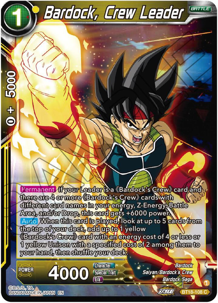 Bardock Crew Leader Foil BT18-108 Dawn of the Z-Legends Dragonball Super card